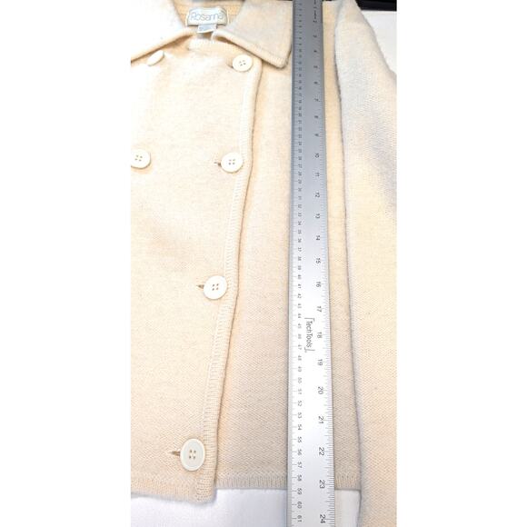Rosanna 100% Wool Cream Double Breasted Button Cardigan Sweater Large Preppy - Picture 6 of 8
